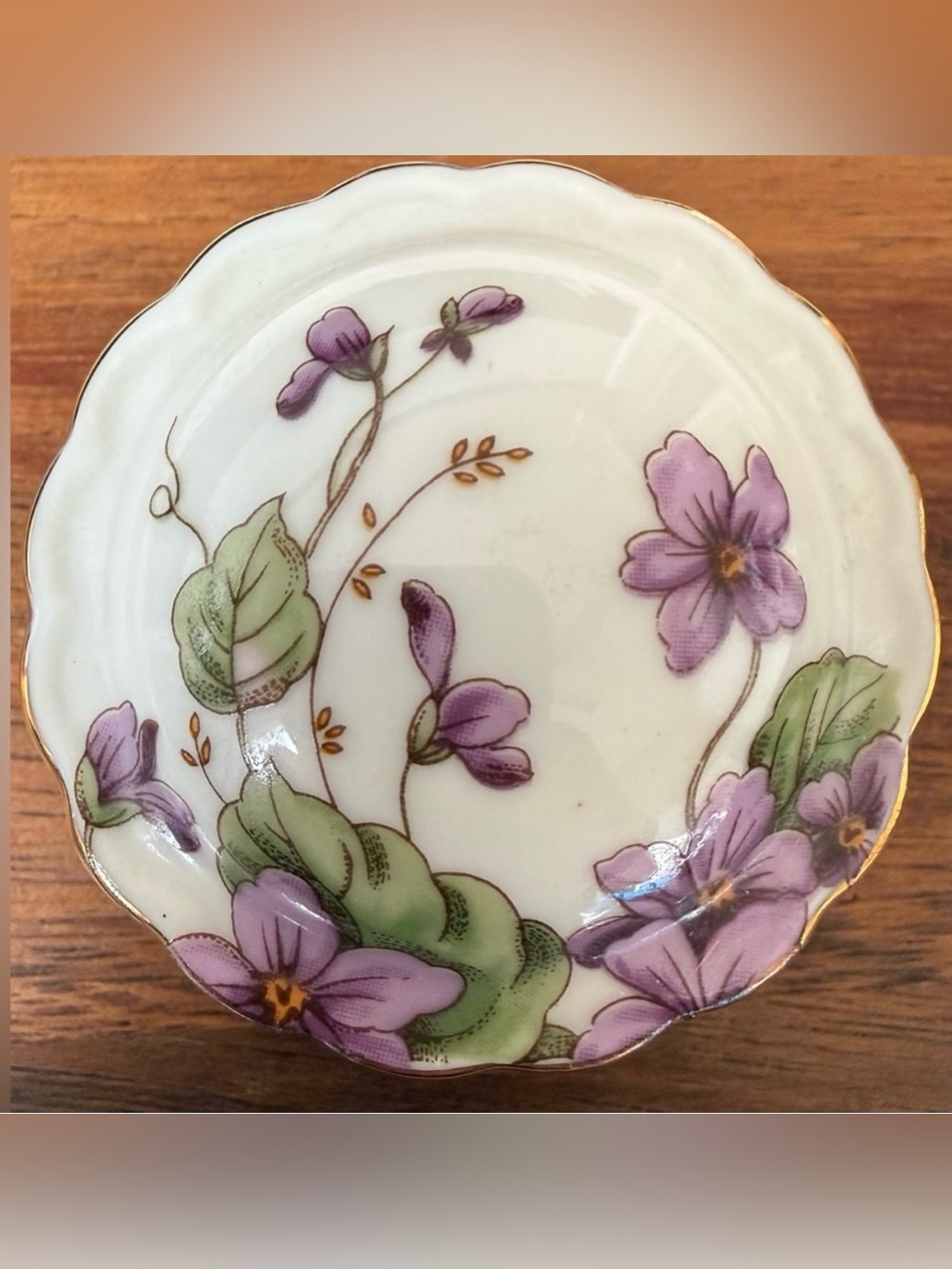 Lefton Floral Trinket Box Jewelry Purple Porcelain Design VTG Forget Me Not